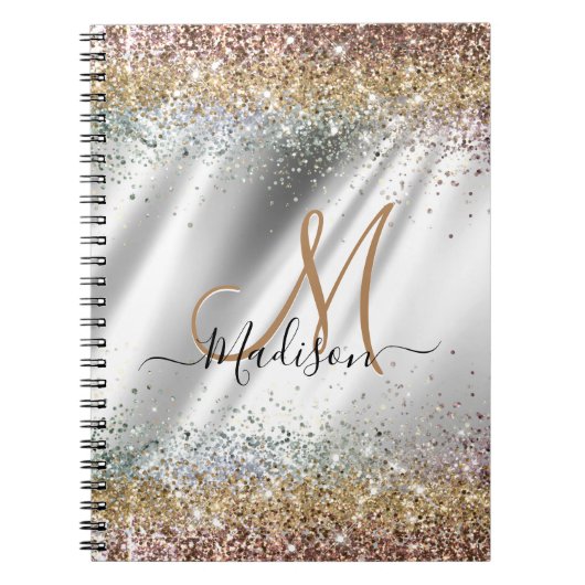 Chic silber Gold Imitate Glitzer Monogramm Notizblock (Vorderseite)