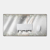 Chic silber Gold Imitate Glitzer Monogramm Schreibtischunterlage (Tastatur & Maus)