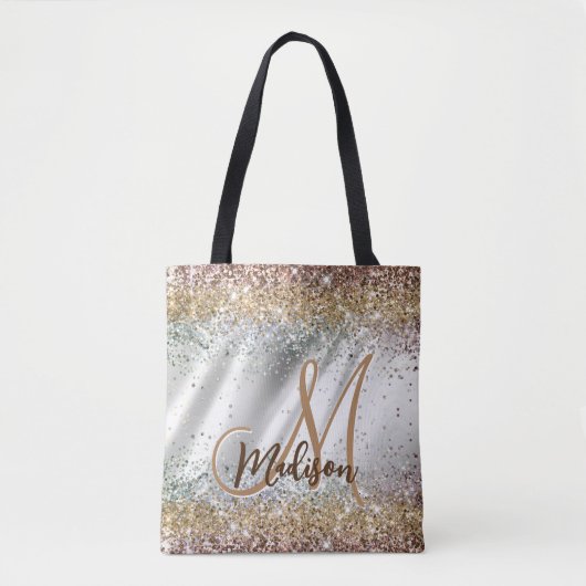 Chic silber Gold Imitate Glitzer Monogramm Tasche (Vorderseite)