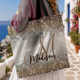 Chic silber-goldener falscher Glitter-Monogramm Tasche