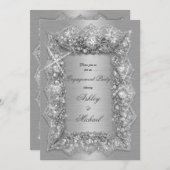 Chic Silber Luminosität Diamant Engagement Partei Einladung (Vorne/Hinten)
