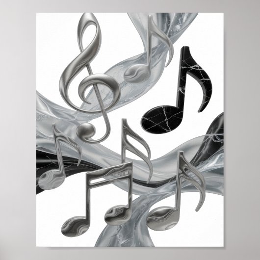Chic Silber MUSIC IN MOTION Grafikdesign Poster (Vorne)