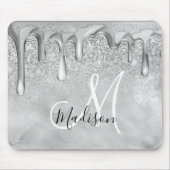 Chic silber ombre Glitzer Tropfen Monogramm Mousepad (Vorne)