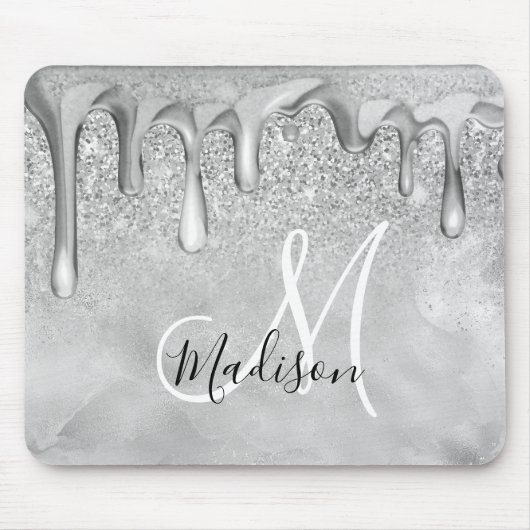 Chic silber ombre Glitzer Tropfen Monogramm Mousepad (Vorne)