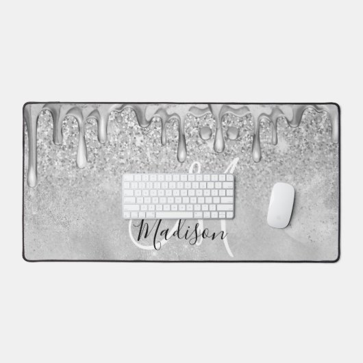 Chic silber ombre Glitzer Tropfen Monogramm Schreibtischunterlage (Tastatur & Maus)