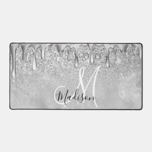 Chic silber ombre Glitzer Tropfen Monogramm Schreibtischunterlage (Vorderseite)