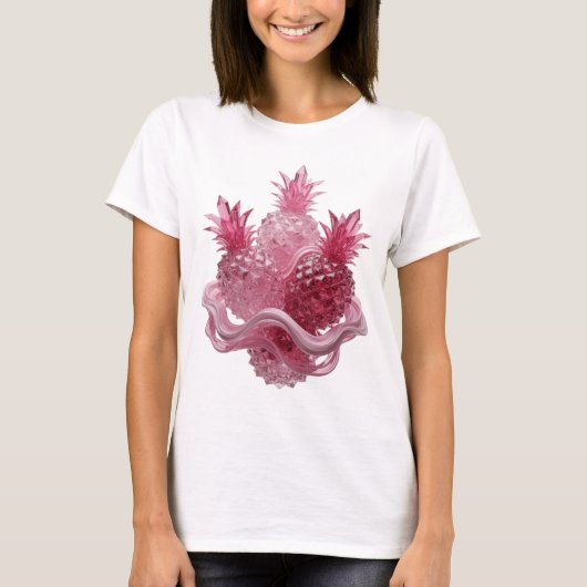 Chic Silber PINK GLAS ANANAS Textildesign T-Shirt (Vorderseite)