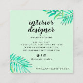 Chic silber Rahmen Minze grüne Aquarell tropisch Quadratische Visitenkarte (Rückseite)