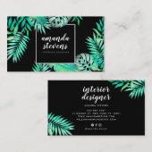 Chic silber Rahmen Wasserfarbe tropische grüne Blä Visitenkarte (Vorne/Hinten)