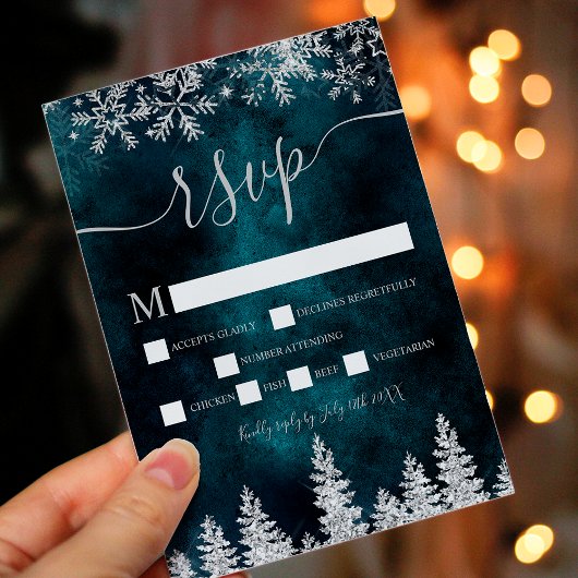 Chic Silber Schnee Pine grün Weihnachten Winter uA RSVP Karte