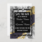 Chic silber und schwarz Save the Date Ankündigungspostkarte (Vorne/Hinten)