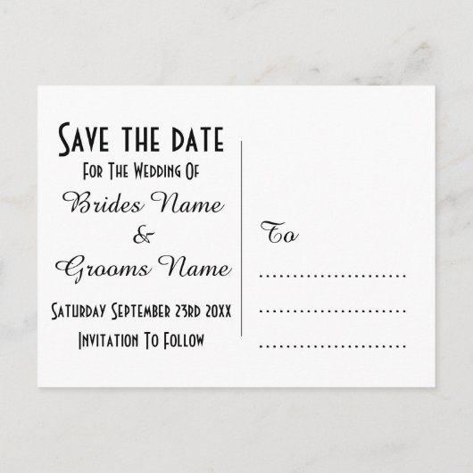 Chic silber und schwarz Save the Date Ankündigungspostkarte (Rückseite)