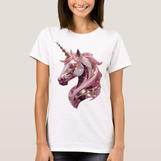 Chic Silber UNICORN 3D Text Kunst T-Shirt (Vorderseite)