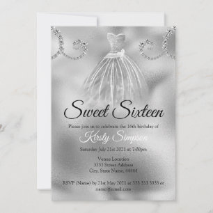 Chic Silberfolie Diamanten Sweet Sixteen Party  Einladung