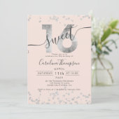 Chic silberne Folie Konfetti rot Sweet 16 Foto Einladung (Stehend Vorderseite)