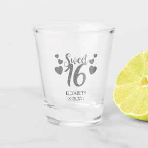Chic silberne Glitter-Herzen Sweet 16 Schnapsglas