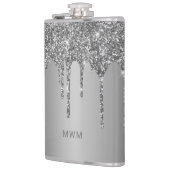 Chic silberne Glittertropfen funkeln Monogramm Flachmann (Links)