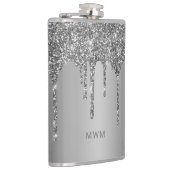 Chic silberne Glittertropfen funkeln Monogramm Flachmann (Rechts)