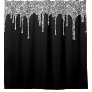 Chic silberne Glittertropfen funkeln schwarz Duschvorhang