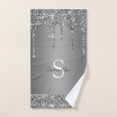 Chic silberne Glittertropfen funkelnder Monogramm- Badhandtuch Set (Handtuch)