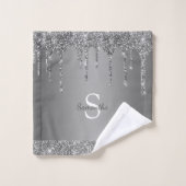 Chic silberne Glittertropfen funkelnder Monogramm- Badhandtuch Set (Waschlappen)