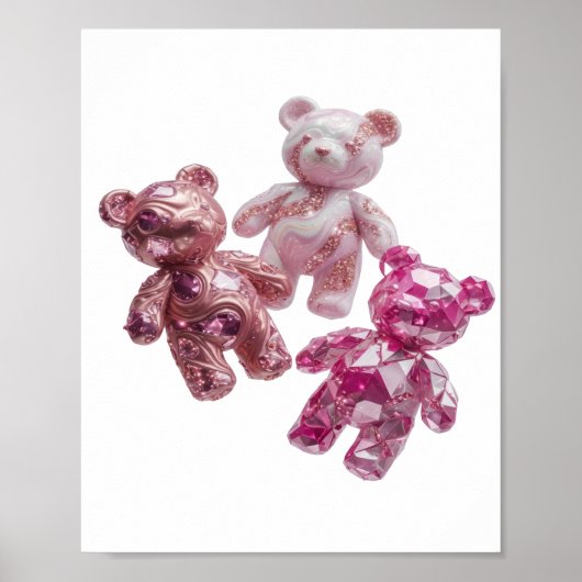 Chic Silberne Rosa Teddybären Zitat Design Poster (Vorne)