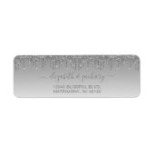 Chic silberner Glitter-Drip Hochzeit-Rücksendeadre (Vorne)