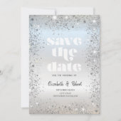 Chic silberner Glitterstaub Konfetti Save The Date (Vorderseite)