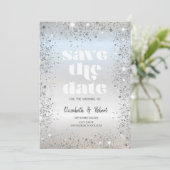Chic silberner Glitterstaub Konfetti Save The Date (Stehend Vorderseite)