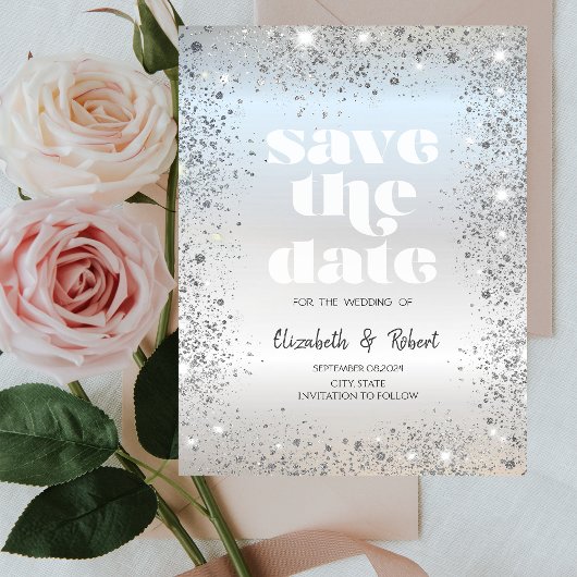 Chic silberner Glitterstaub Konfetti Save The Date