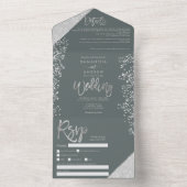 Chic silberner Glitzer Konfetti Salbei All In One Einladung (Innen Boden)