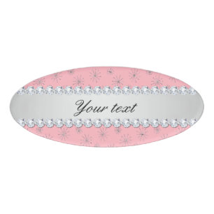 Chic-silbernes Glitzer-Schneeflocke-Rosa Namenschild