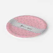 Chic-silbernes Glitzer-Schneeflocke-Rosa Pappteller (Schrägansicht)
