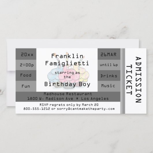 Chic Silver Admission Ticket Geburtstag Einladung (Vorderseite)