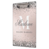 Chic Silver and Blush Pink Monogram Glitzer Klemmbrett (Links)
