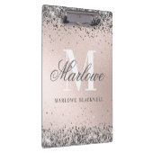 Chic Silver and Blush Pink Monogram Glitzer Klemmbrett (Rechts)