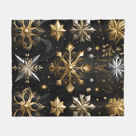 Chic Silver and Gold Schneeflocken Fleecedecke (Vorderseite (Horizontal))