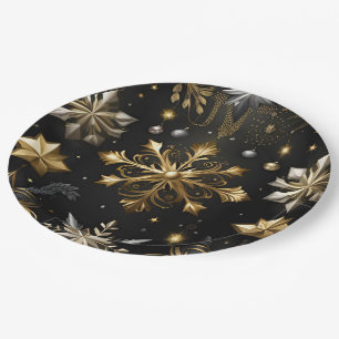 Chic Silver and Gold Schneeflocken Pappteller