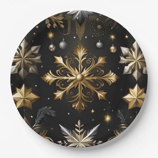 Chic Silver and Gold Schneeflocken Pappteller (Vorderseite)