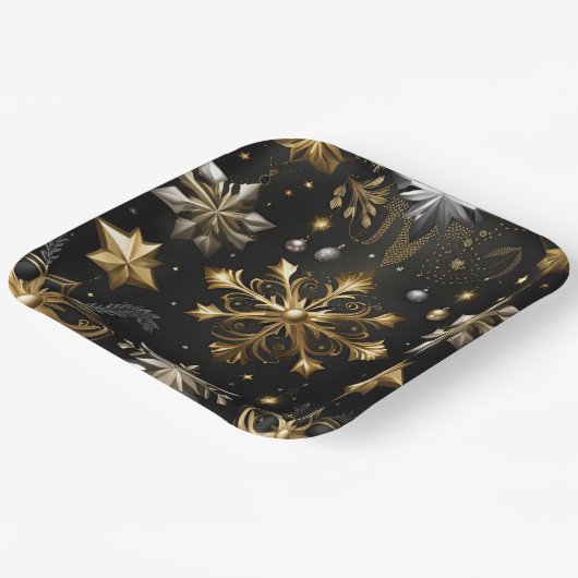 Chic Silver and Gold Schneeflocken Pappteller (Gewinkelt)