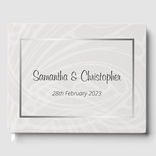 Chic Silver and Gray Damask Wirbel Hochzeit Gästebuch (Vorderseite)