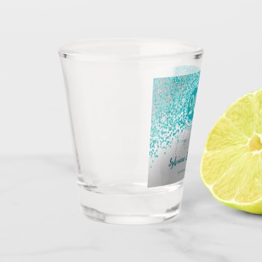 Chic Silver & Aquamarin Blue Glitzer 20. Geburtsta Schnapsglas (Links)