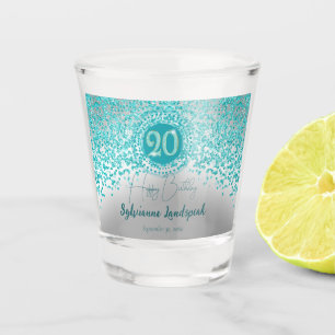 Chic Silver & Aquamarin Blue Glitzer 20. Geburtsta Schnapsglas