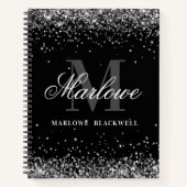 Chic Silver Black and White Monogram Glitzer Notizblock (Vorderseite)