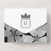 Chic Silver Black and White Monogram Wedding All In One Einladung (Rückseite)