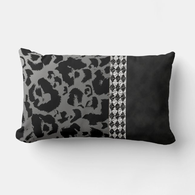 Chic Silver Black Leopard Print Wildlequin Lendenkissen (Vorderseite)