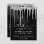 Chic Silver Black Metallic Glitzer Tropfen Discoun Dankeskarte (Vorne/Hinten)