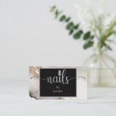 Chic Silver & Black Nail Technician Business Card Visitenkarte (Stehend Vorderseite)