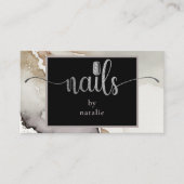 Chic Silver & Black Nail Technician Business Card Visitenkarte (Vorderseite)