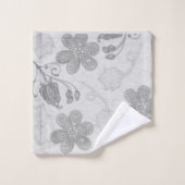 Chic Silver Black Stripes floral Badhandtuch Set (Waschlappen)